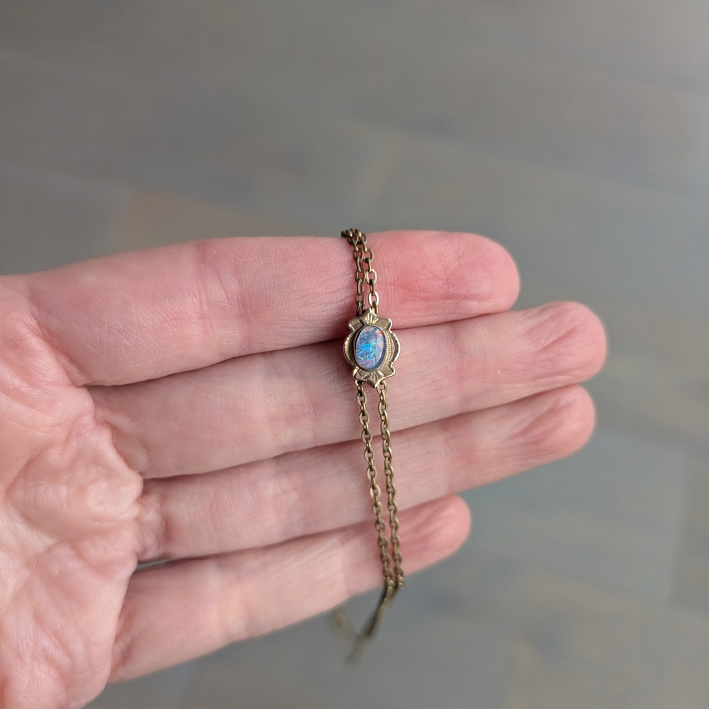Victorian 1890's Gold Filled Necklace Watch Chain with Beautiful Opal